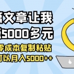 一篇文章讓我躺賺5000多元，小白零成本復制粘貼一樣可以月入5000+