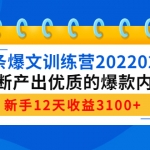 頭條爆文訓練營202202期，不斷產(chǎn)出優(yōu)質(zhì)的爆款內(nèi)容，新手12天收益3100+
