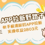 APP拉新野路子：快手極速版的APP拉新賺，實(shí)操收益2803元