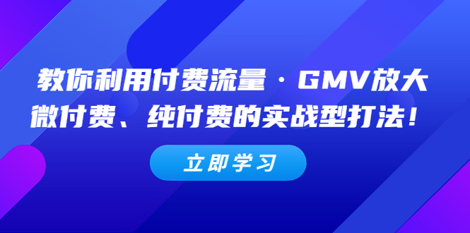 教你利用付費(fèi)流量·GMV放大，微付費(fèi)、純付費(fèi)的實(shí)戰(zhàn)型打法！