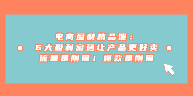 電商 盈利精品課：6大盈利 密碼讓產(chǎn)品更好賣，流量是剛需！爆款是剛需