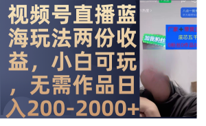 視頻號(hào)直播藍(lán)海玩法兩份收益，小白可玩，無(wú)需作品日入200-2000+