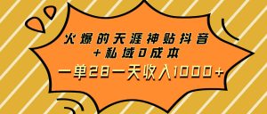 火爆的天涯神貼抖音+私域0成本一單28一天收入1000+