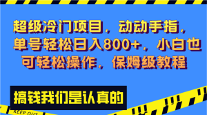 超級冷門項目,動動手指，單號輕松日入800+，小白也可輕松操作，保姆級教程