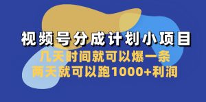 視頻號(hào)分成計(jì)劃小項(xiàng)目：幾天時(shí)間就可以爆一條，兩天就可以跑1000+利潤(rùn)