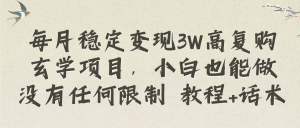 每月穩(wěn)定變現(xiàn)3W高復(fù)購玄學(xué)項(xiàng)目，小白也能做沒有任何限制 教程+話術(shù)