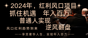 2024紅利風(fēng)口項(xiàng)目來(lái)襲，享受第一波紅利，逆風(fēng)翻盤普通人也能實(shí)現(xiàn)，年入百萬(wàn)