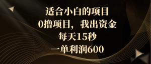 適合小白的項(xiàng)目，0擼項(xiàng)目，我出資金，每天15秒，一單利潤(rùn)600
