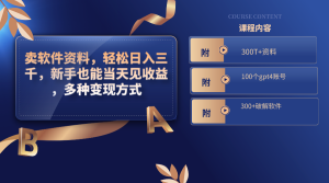 賣軟件資料，輕松日入三千，新手也能當(dāng)天見收益，多種變現(xiàn)方式，（附300…