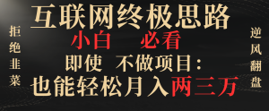 互聯(lián)網(wǎng)終極思路，小白必看，即使不做項(xiàng)目也能輕松月入兩三萬，拒絕韭菜…