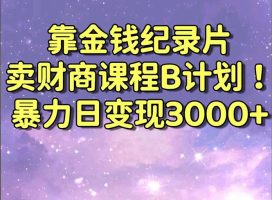 靠金錢紀錄片賣財商課程B計劃！暴力日變現(xiàn)3000+，喂飯式干貨教程！