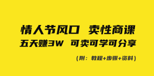 情人節(jié)風口！賣性商課，小白五天賺3W，可賣可學可分享！