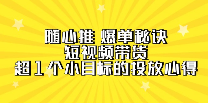 隨心推 爆單秘訣，短視頻帶貨-超1個(gè)小目標(biāo)的投放心得（7節(jié)視頻課）