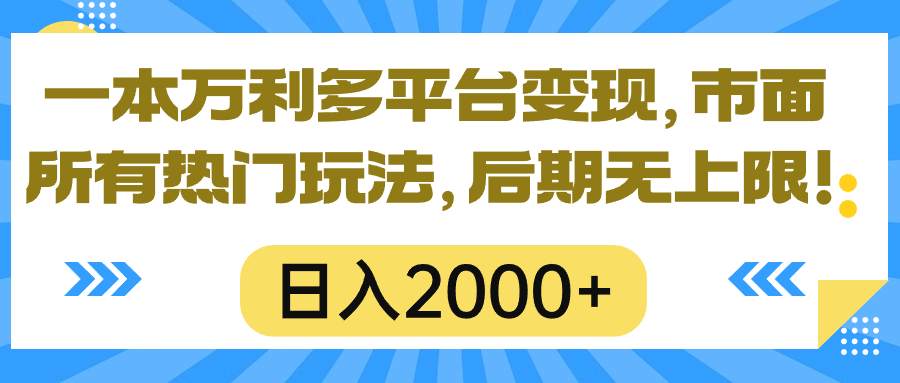 一本萬利多平臺變現(xiàn)，市面所有熱門玩法，日入2000+，后期無上限！