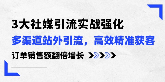 3大社媒引流實操強化，多渠道站外引流/高效精準獲客/訂單銷售額翻倍增長