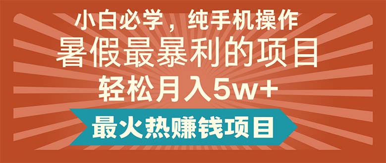 小白必學(xué)，純手機(jī)操作，暑假最暴利的項(xiàng)目輕松月入5w+最火熱賺錢項(xiàng)目
