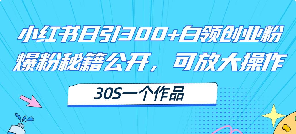 小紅書日引300+高質白領創(chuàng)業(yè)粉，可放大操作，爆粉秘籍！30s一個作品