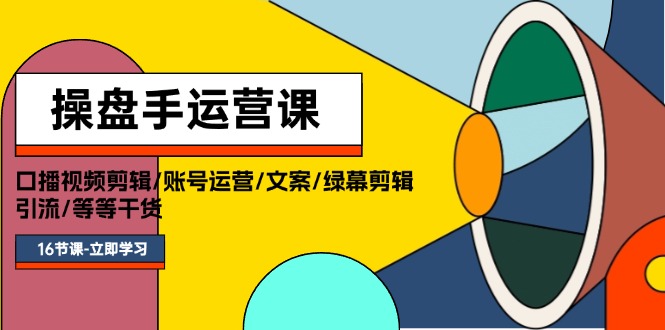 操盤手運營課程：口播視頻剪輯/賬號運營/文案/綠幕剪輯/引流/干貨/16節(jié)