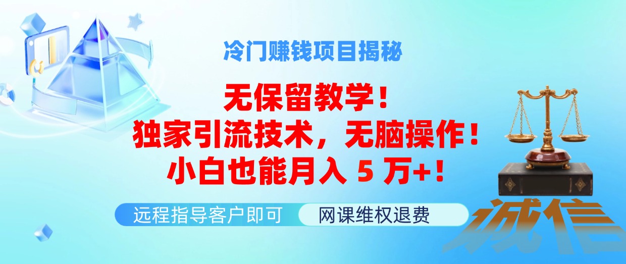 冷門賺錢項目無保留教學(xué)！獨家引流技術(shù)，無腦操作！小白也能月入5萬+！