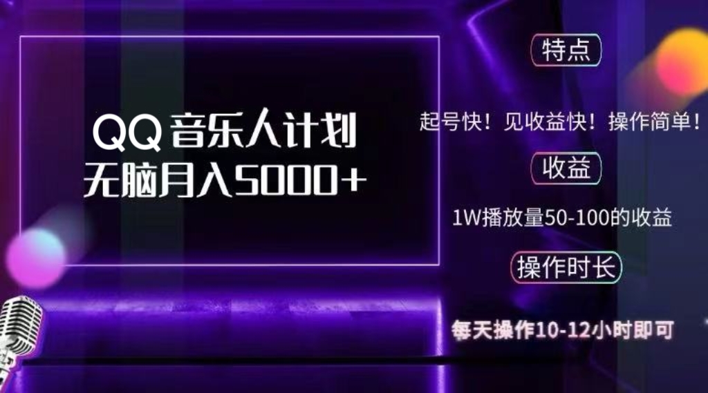 2024 QQ音樂人計(jì)劃，純無腦操作，輕松月入5000+，可批量放大操作