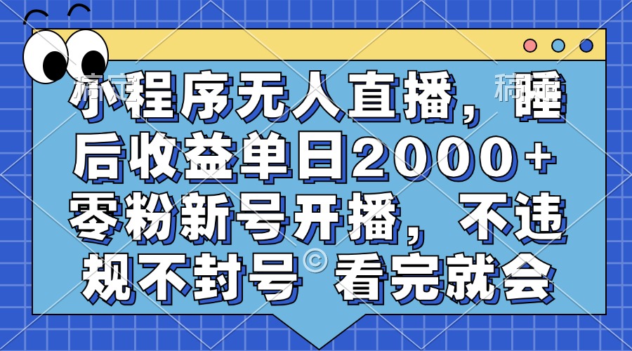 小程序無人直播，睡后收益單日2000+ 零粉新號開播，不違規(guī)不封號 看完就會
