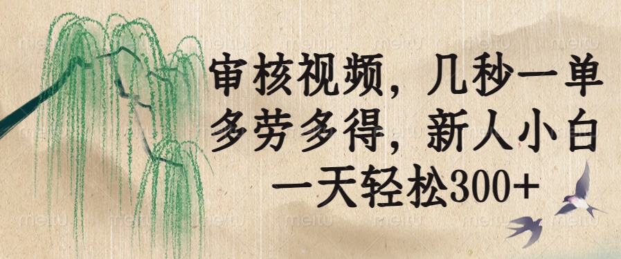 審核視頻，幾秒一單，多勞多得，新人小白一天輕松300+