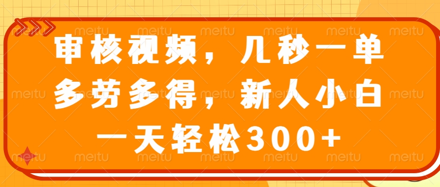 審核視頻，幾秒一單，多勞多得，新人小白一天輕松300+