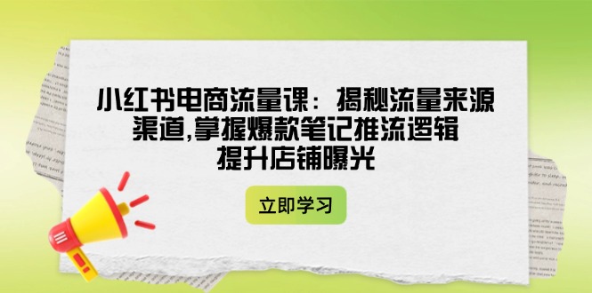 小紅書電商流量課：揭秘流量來源渠道,掌握爆款筆記推流邏輯,提升店鋪曝光