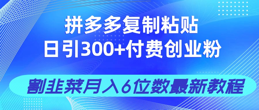 拼多多復(fù)制粘貼日引300+付費(fèi)創(chuàng)業(yè)粉，割韭菜月入6位數(shù)最新教程！