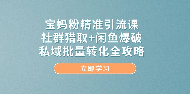 寶媽粉精準(zhǔn)引流課，社群獵取+閑魚爆破，私域批量轉(zhuǎn)化全攻略