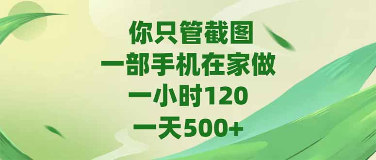 你只管截圖，一部手機在家做，一小時120，-天500+